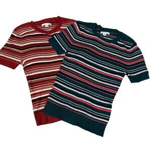 American Eagle Ribbed Striped Knit Short Sleeve Tops Size M Bundle